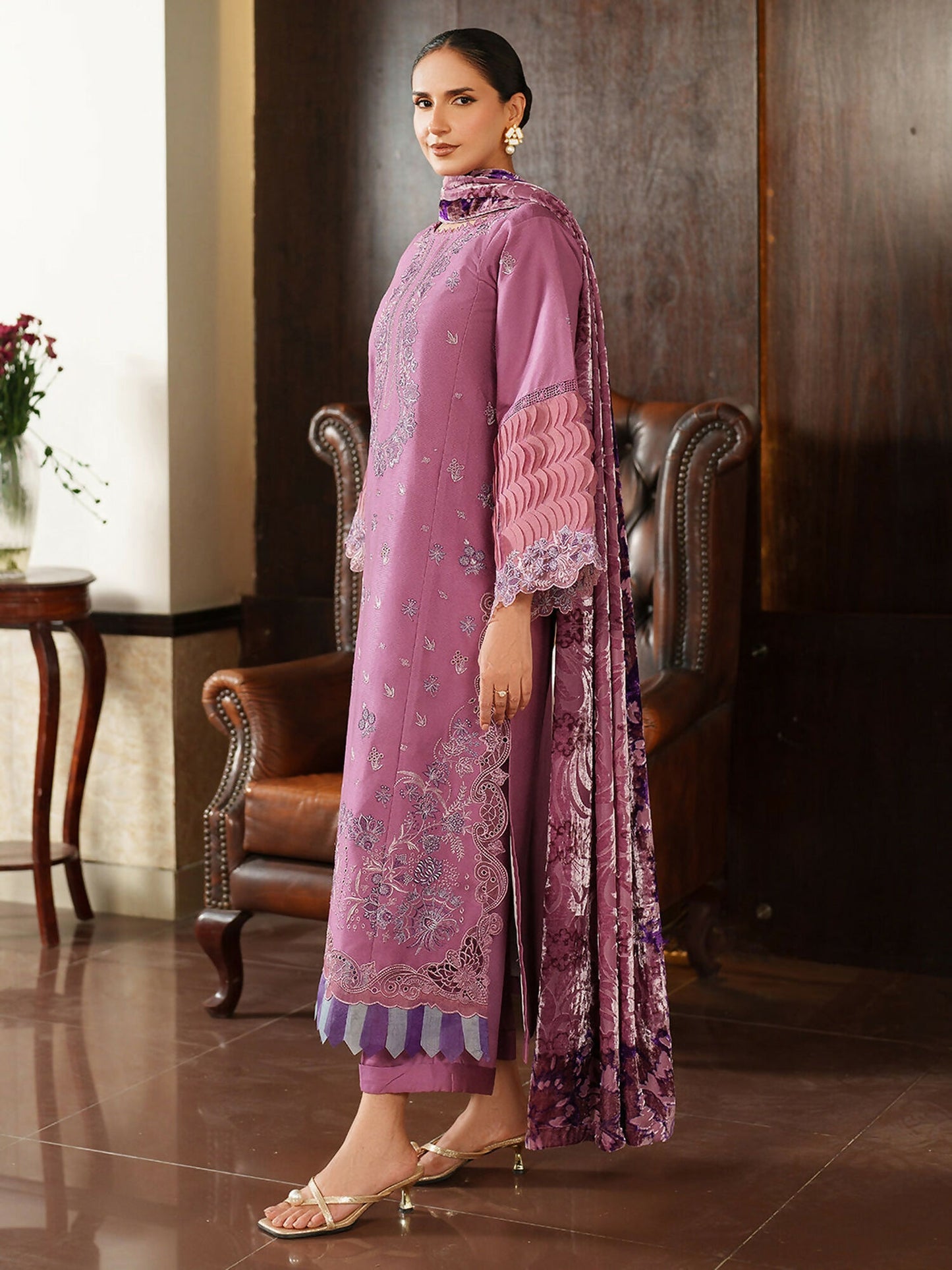 Parishay Panache Winter Corduroy Embroidered Unstitched 3-Piece Suit-PNE-13