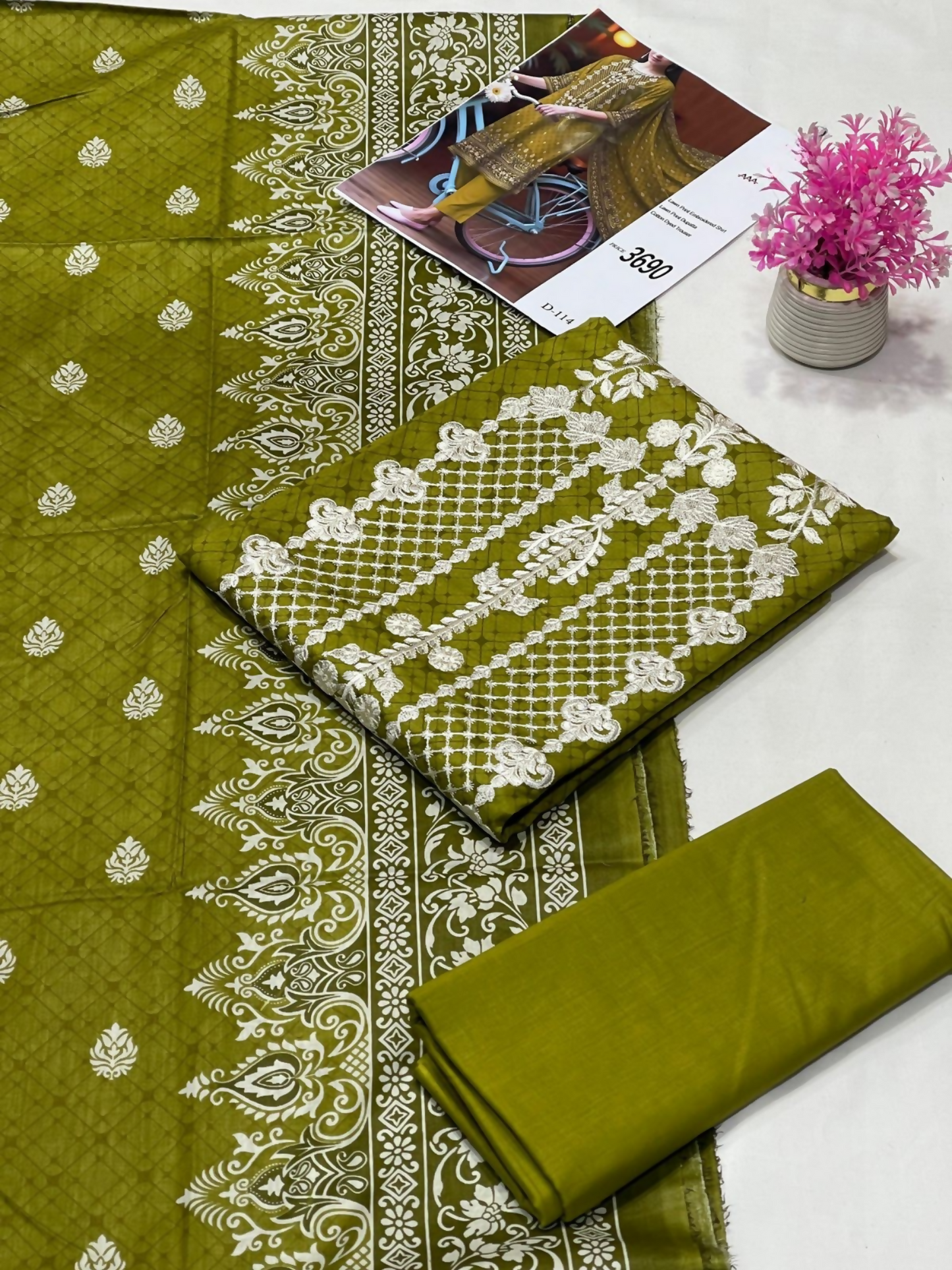 Bin Rehman Lawn Embroidered Unstitched 3-Piece Suit-D-114