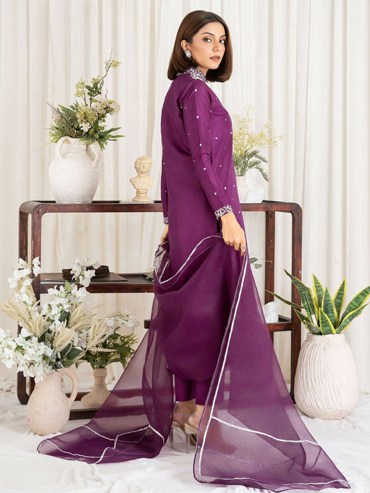 Allure By IH Luxury Pret Raw Silk Embellished Stitched 3-Piece Suit-Shanaya