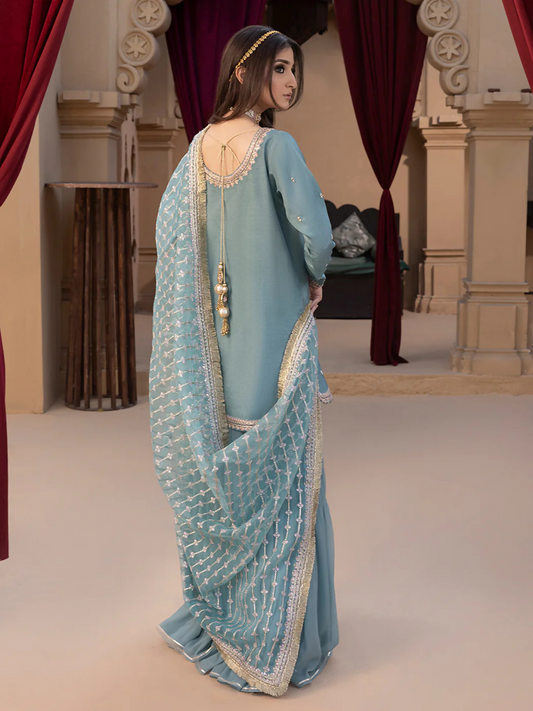 Hemstitch Raw Silk Embroidered Stitched Gharara-Layla