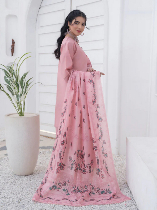 MH Cloth House Khaadi Net Embroidered Stitched 3-Piece Suit-Lameen