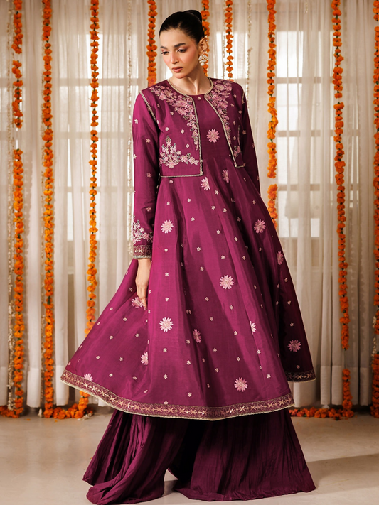 Panache Apparel Noore Eid Edit Raw Silk Embroidered Stitched Suit-Apsara