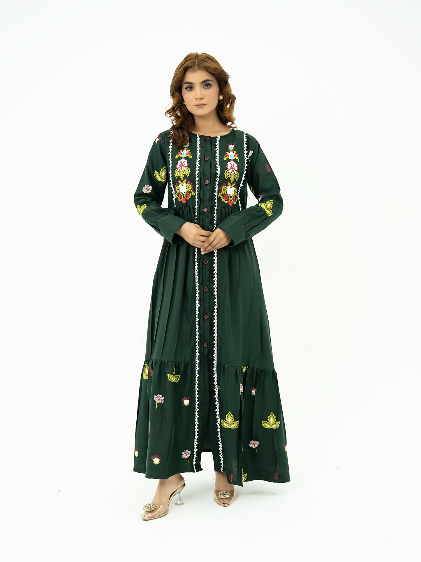 Kachy Dhaagy Dhanak Embroidered Maxi