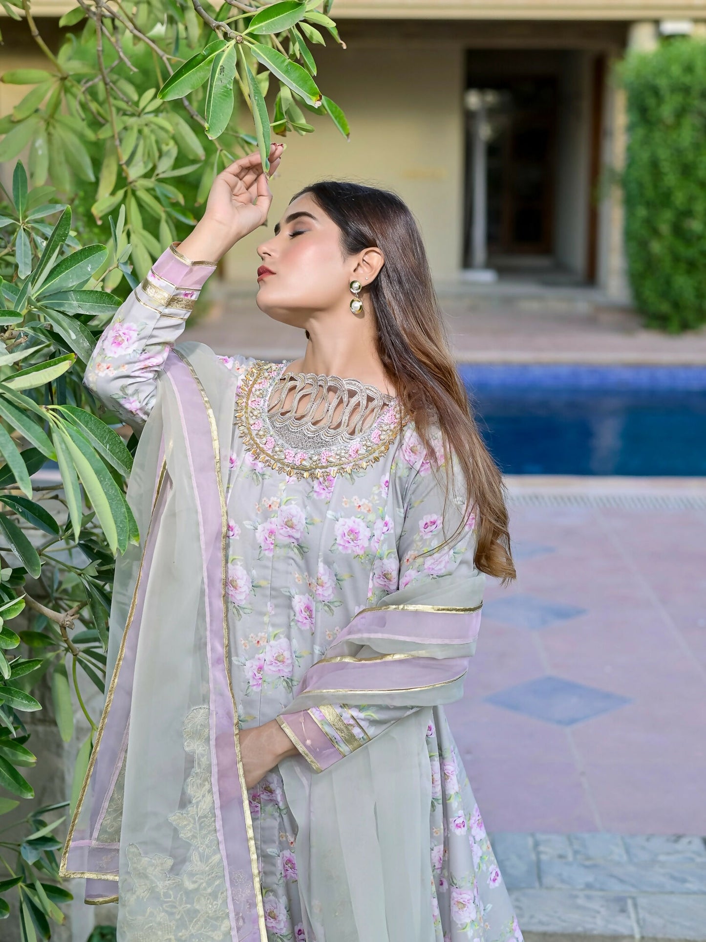 Farooq Hameed Studio Silk Embroidered Stitched 3-Piece Suit-Irana