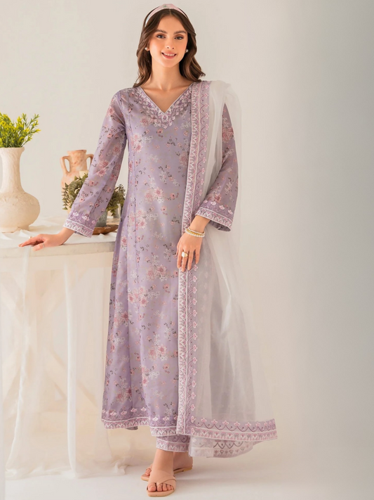 Lilac Panache Apparel Daily Essentials RTW Lawn Printed Embroidered Stitched Suit-Florentina