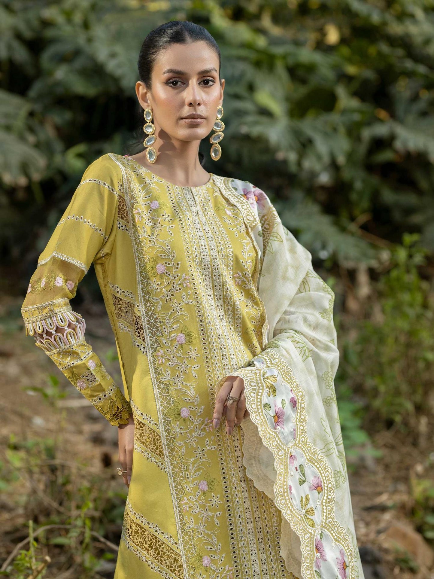 Yellow Rabazka Lawn Embroidered Unstitched 3-Piece Suit-WUS-SV1-25-LUX-05