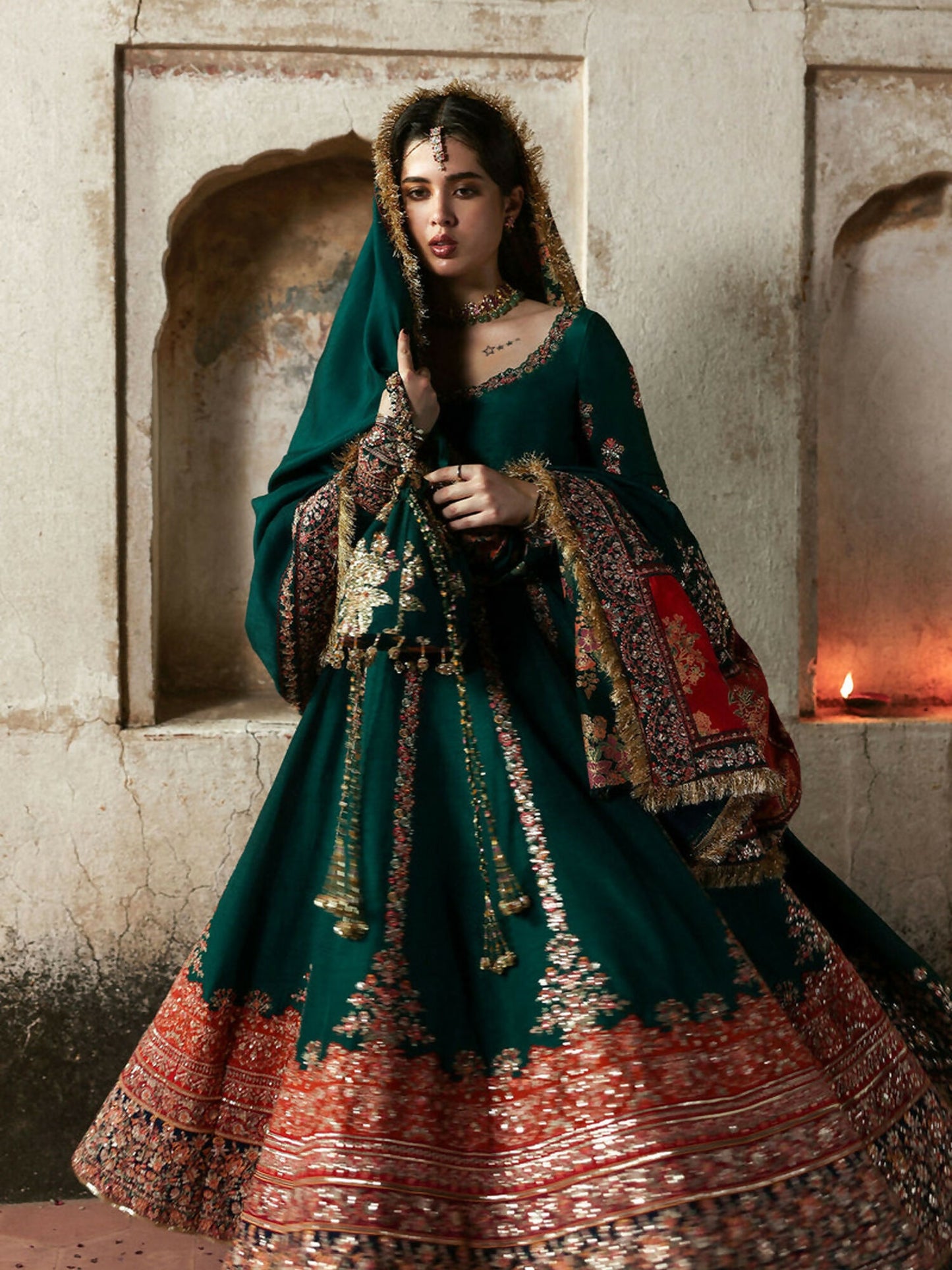 Hussain Rehar Massarat Festive Unstitched'25 Korean Raw Silk Embroidered 3-Piece Suit-Meherunissa