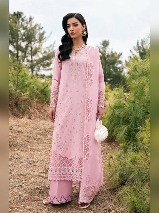 Soft Pink Qalamkar Qlinekari Lawn Embroidered Unstitched 3-Piece Suit-DC-11 Hedi