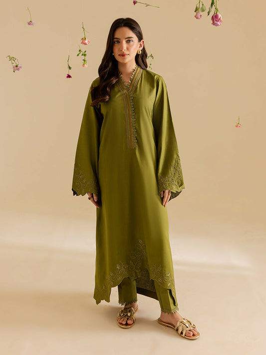 Mahnur stitched 2-piece pret suit featuring a lawn shirt with classic detailing and full sleeves, paired with a plain trouser.