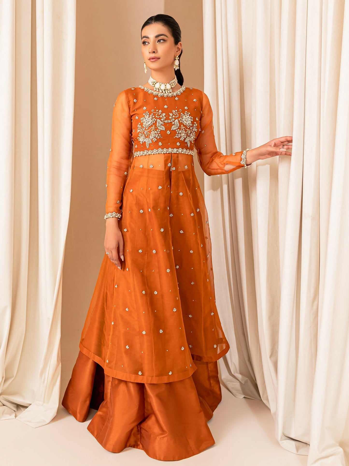 Allure By IH Luxe Formals Organza Embellished Lehenga-Coco