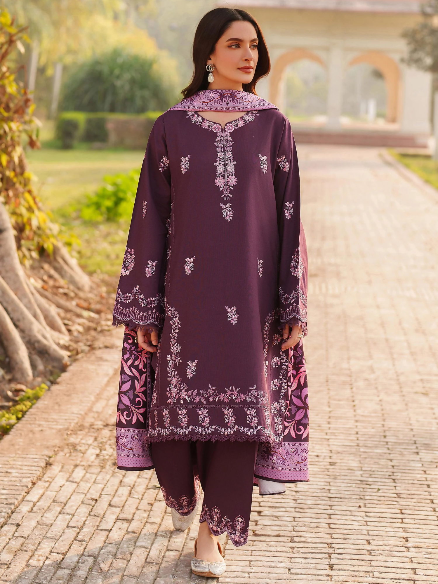 Panache Apparel Khaddar Embroidered Stitched Suit-Arwa-purple
