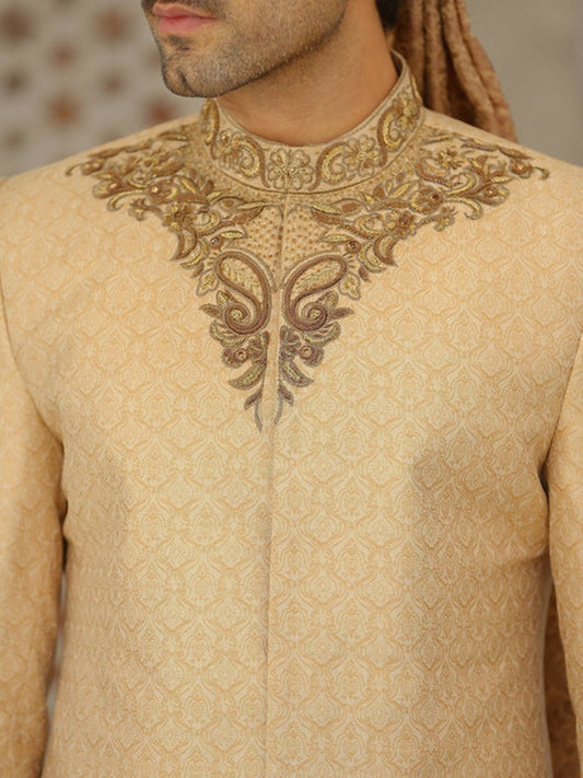 Gem Garments Afsanah Jamawar Embellished Sherwani-Naz