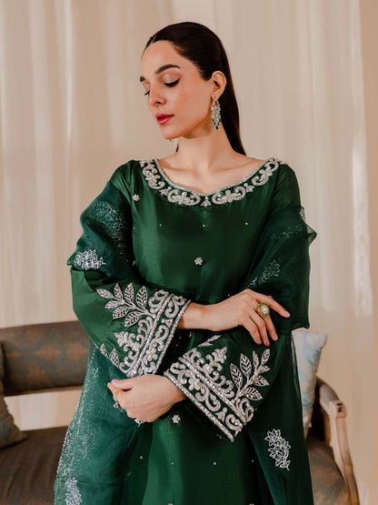 Allure By IH Raw Silk Embellished Stitched 3-Piece Suit-Camelia