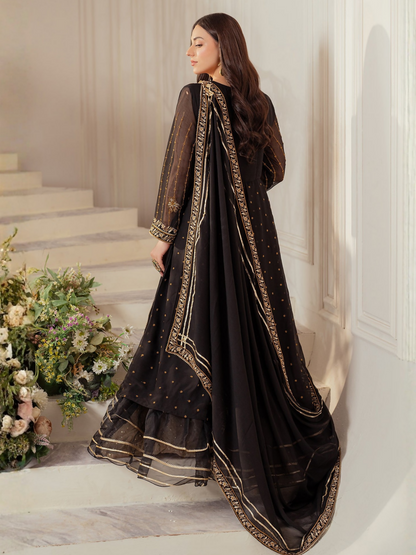 Panache Apparel Chiffon Embroidered Stitched 3-Piece Suit-Nightfall