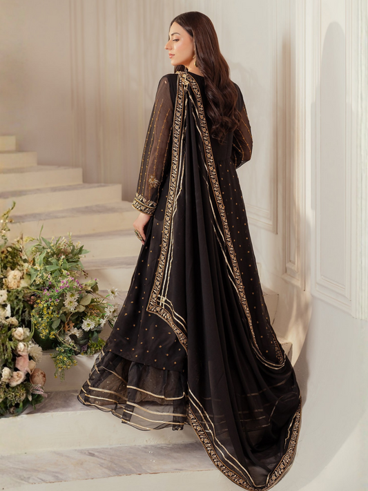 Panache Apparel Chiffon Embroidered Stitched 3-Piece Suit-Nightfall