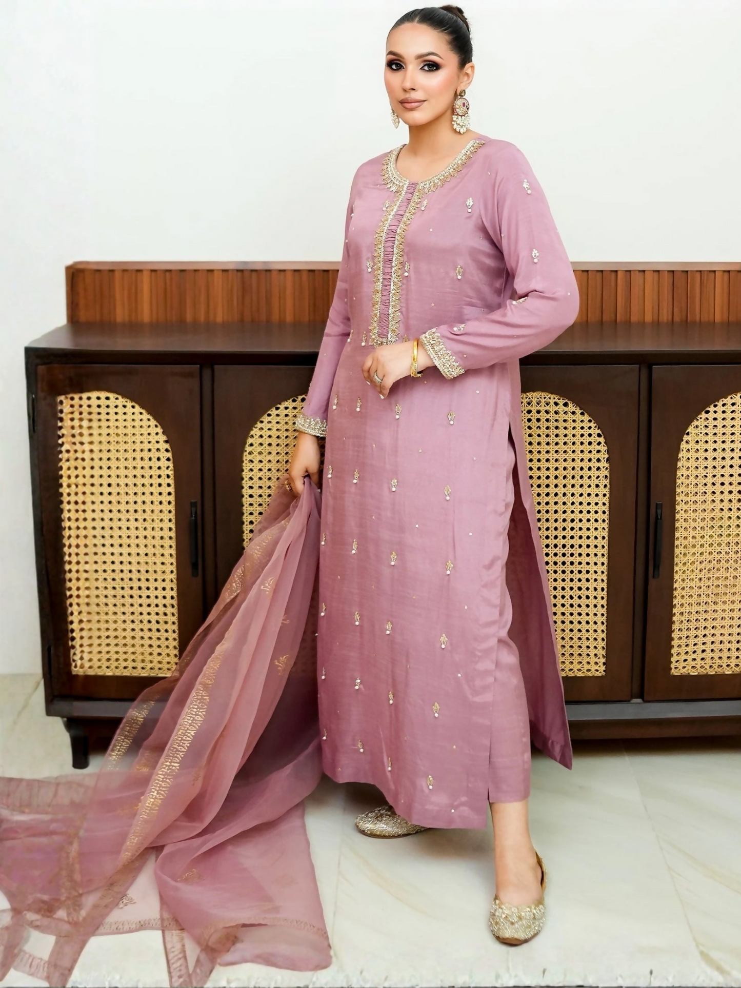 Allure By IH Fashion Calling Raw Silk Embellished Stitched 3-Piece Suit-Dora