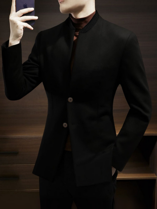 Imported black casual coat for men with rib neck design, comfortable fit, and versatile style for everyday wear.