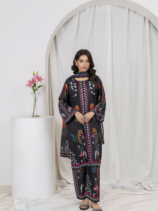 Stylish Collection Lawn Printed Stitched 3-Piece Suit-Rukhsar Black