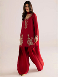 Allure By IH Silver Night Tussel Silk Embroidered Stitched 3-Piece Suit-Rose Wood
