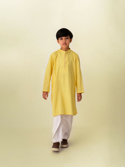 Kidoz Kloset Chikankari Embroidered Stitched Kurta Pajama-Butter Bloom-Boy