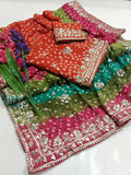 Musk Chunri Printed Hand Embellished Gota Work Unstitched 2-Piece Suit-3A