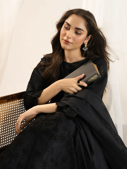 Panache Apparel Monochrome Tales Cambric Katan Embroidered Stitched Suit-Eclipse Bloom