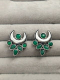 H&A Jewellery Crescent Moon Green Stone Stud Earrings