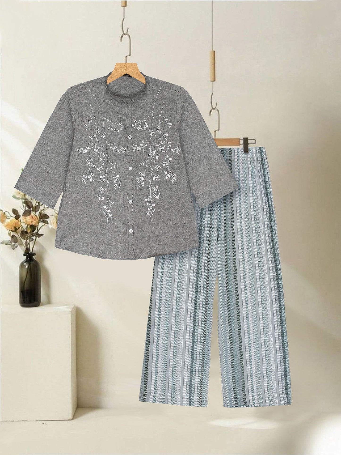 Velvour Girls Cotton Embroidered Co-Ord Set-VG169-A