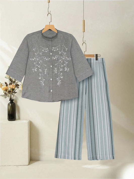 Velvour Girls Cotton Embroidered Co-Ord Set-VG169-A