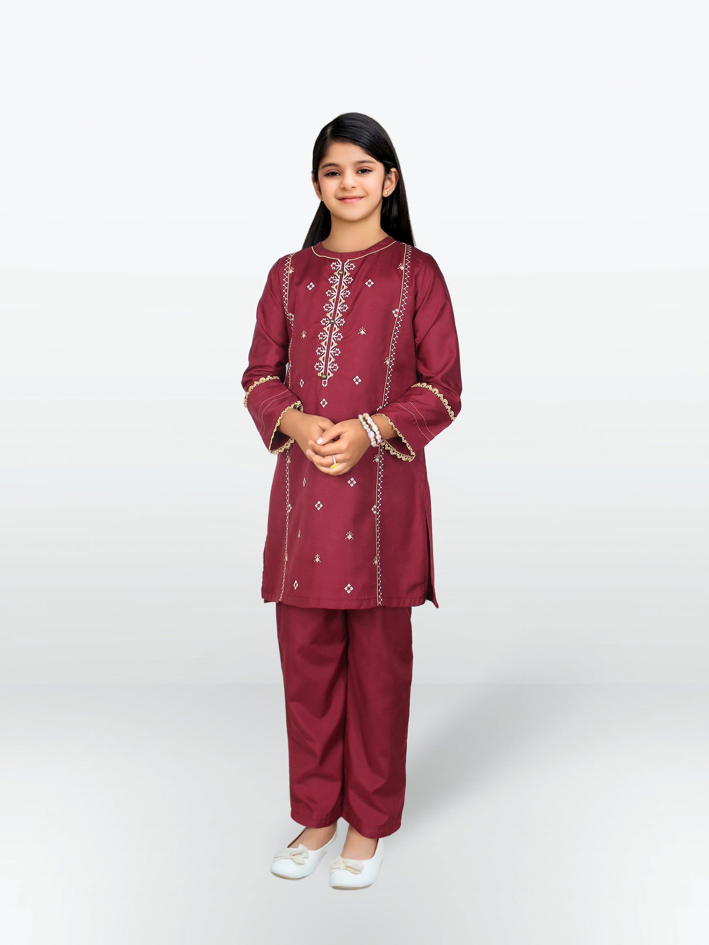 Velvour Girls Viscose Embroidered Stitched 2-Piece Suit-VG87-C