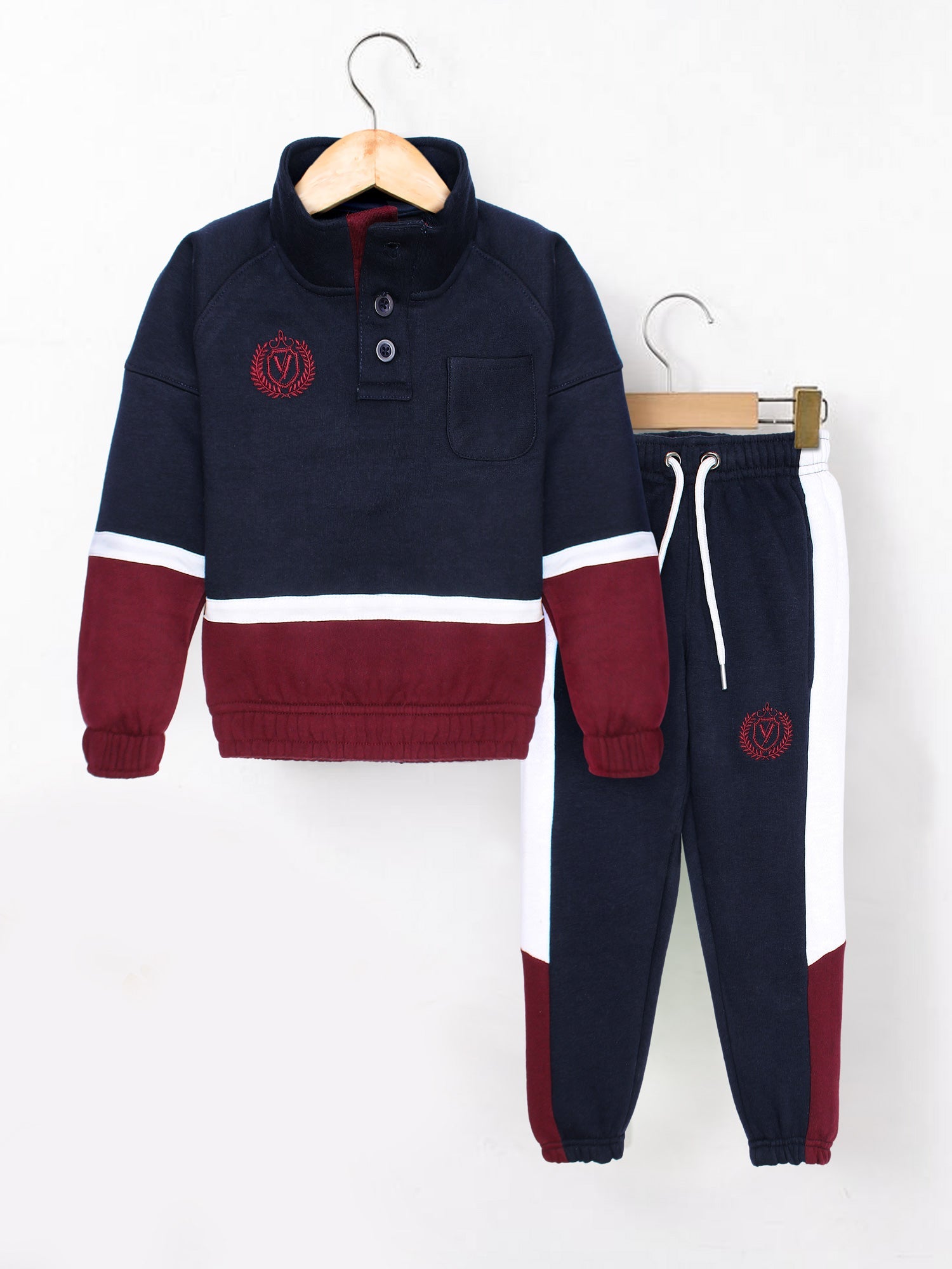 Blue Velvour Fleece Mock Neck Tracksuit-VWT25-B