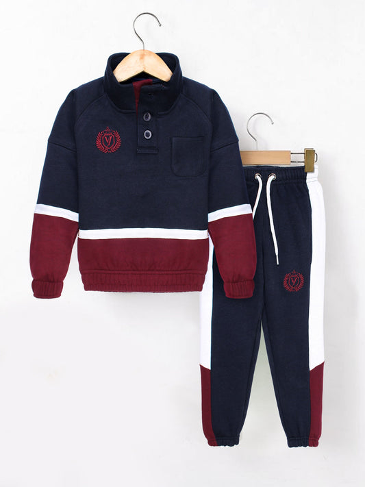 Blue Velvour Fleece Mock Neck Tracksuit-VWT25-B