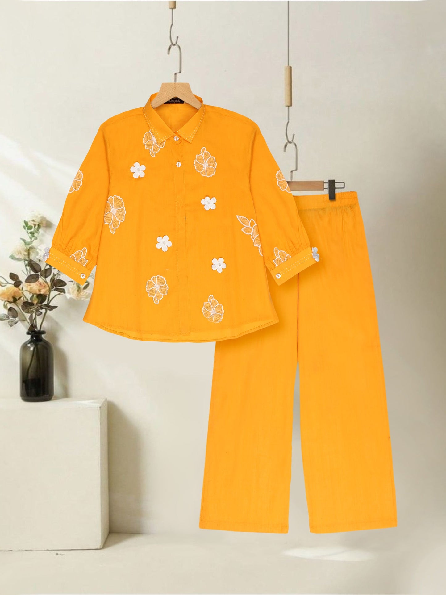 Velvour Girls Cotton Embroidered Co-Ord Set-VG178-C