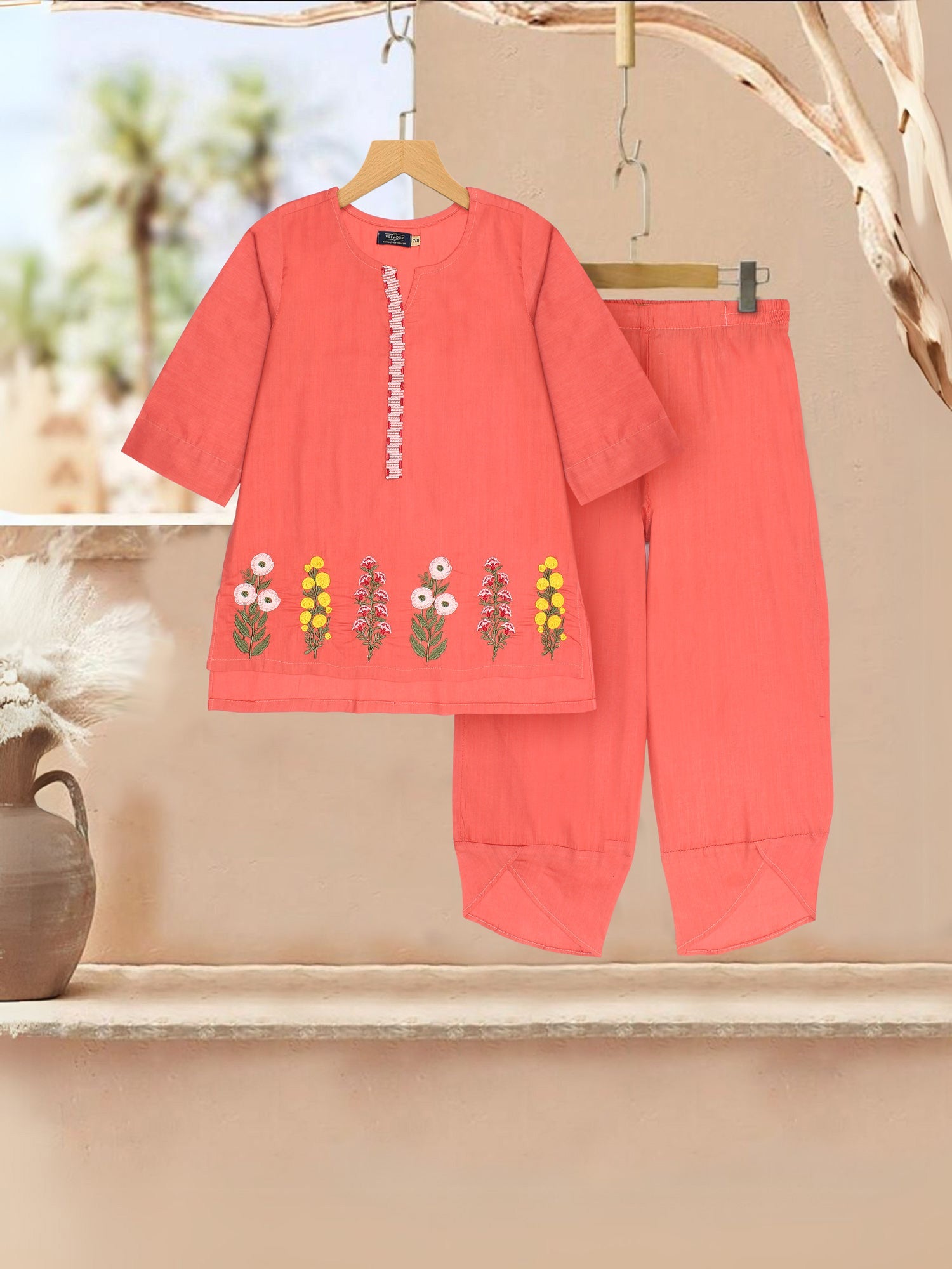 Velvour Girls Cotton Embroidered Co-Ord Set-VG176-A