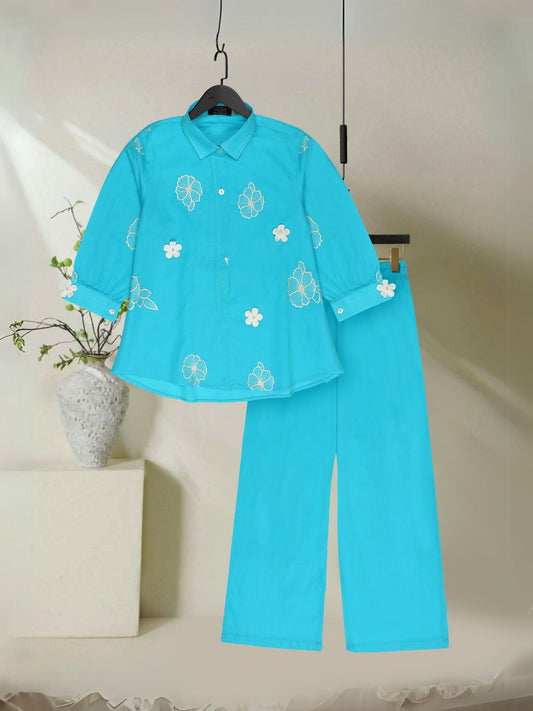 Velvour Girls Cotton Embroidered Co-Ord Set-VG178-B