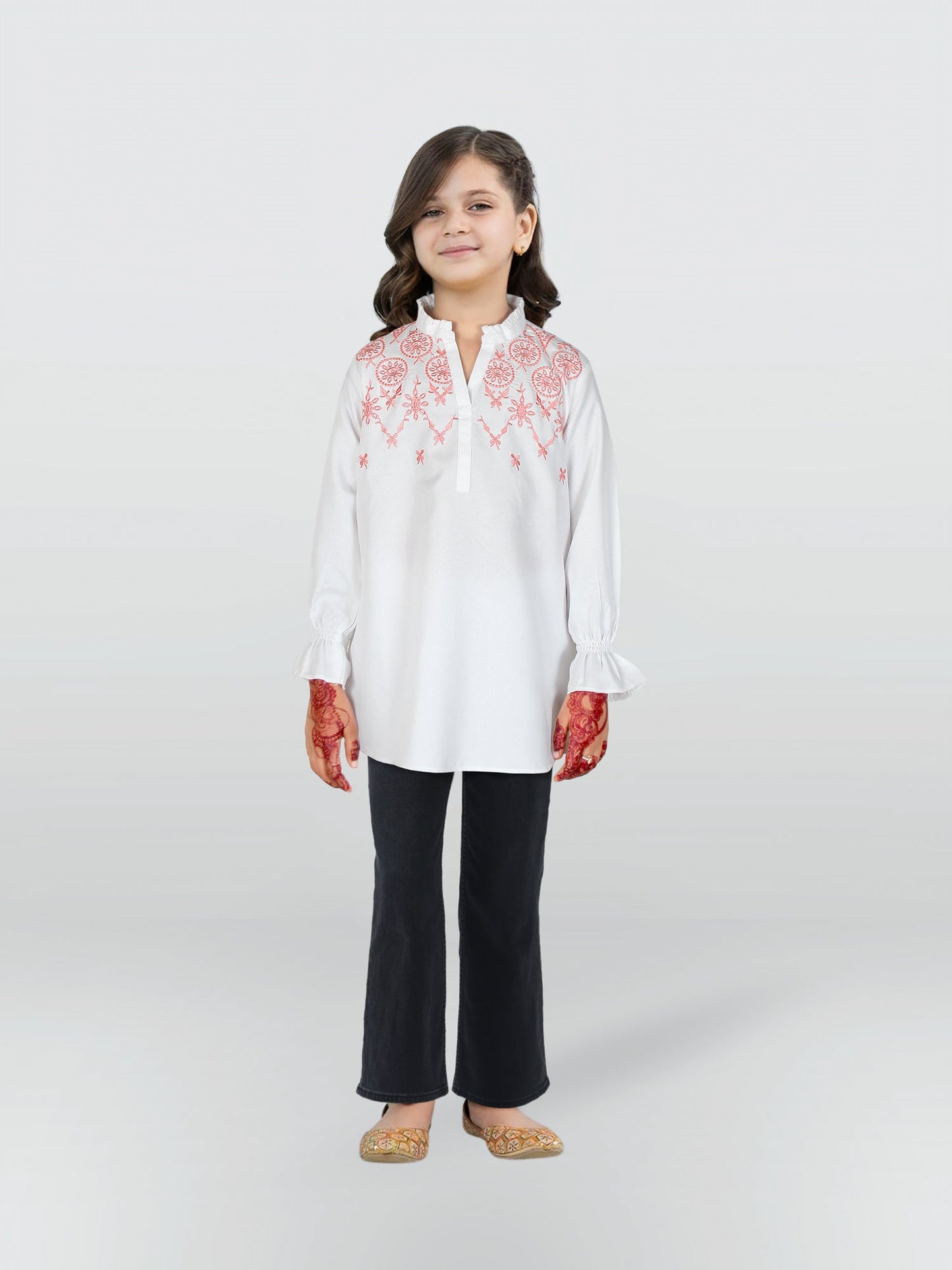 Velvour Girls Cotton Embroidered Stitched Tunic-VG118-A
