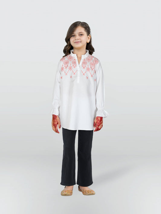 Velvour Girls Cotton Embroidered Stitched Tunic-VG118-A