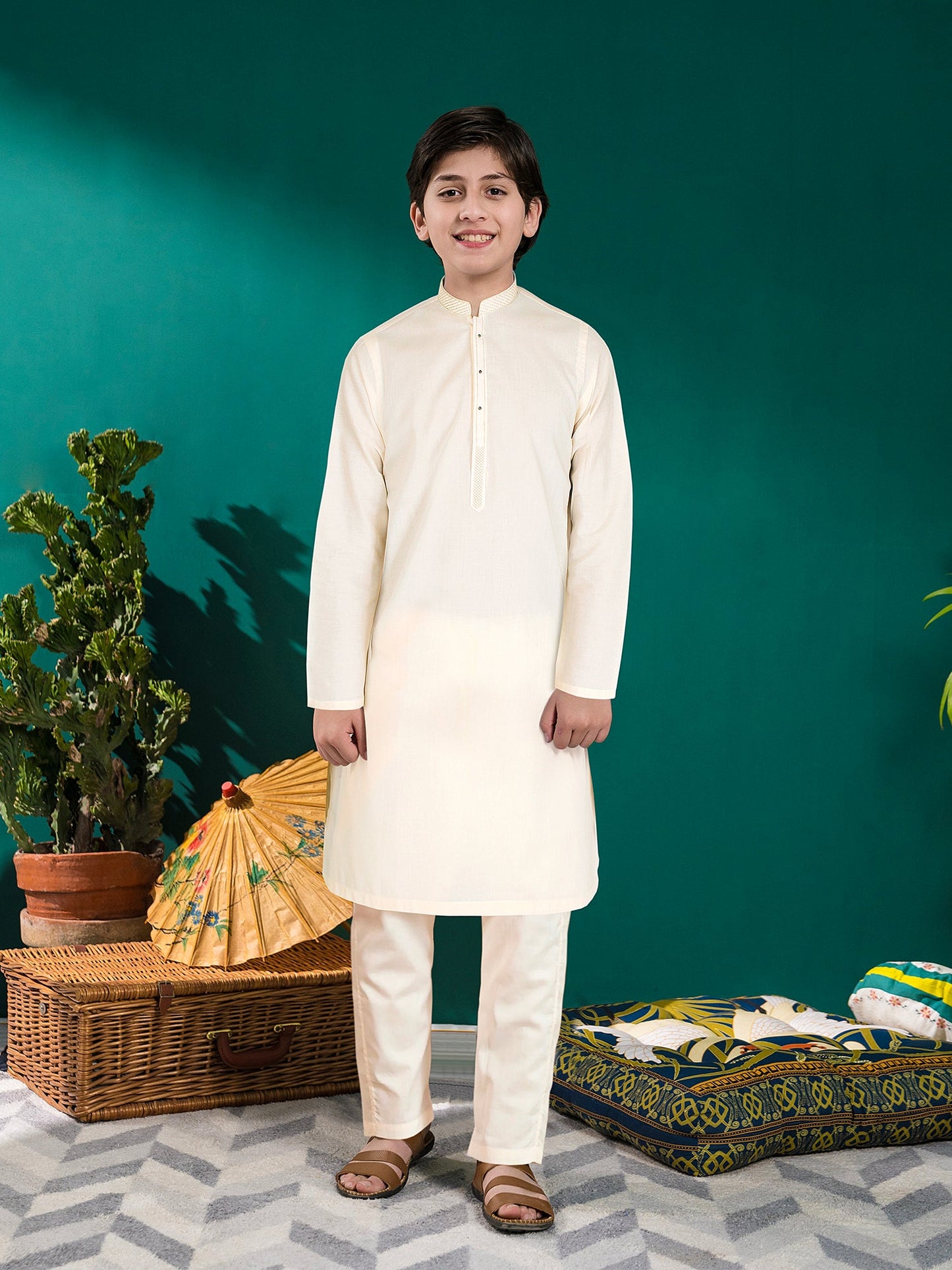 Velvour Boys Cotton Embroidered Stitched Kurta Trouser Suit-VB171-A