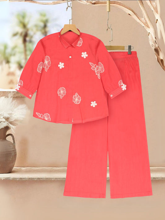 Velvour Girls Cotton Embroidered Co-Ord Set-VG178-A