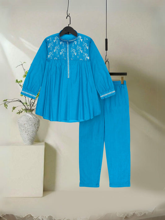 Velvour Girls Cotton Embroidered Co-Ord Set-VG175-A