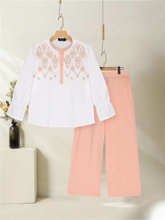 Velvour Girls Cotton Embroidered Co-Ord Set-VG170