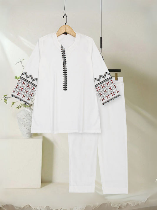 Velvour Girls Cotton Embroidered Stitched 2-Piece Suit-VG136-B