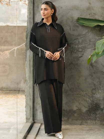 Mannat Clothing Suave Edit Raw Silk Co-Ord Set-Obsidian