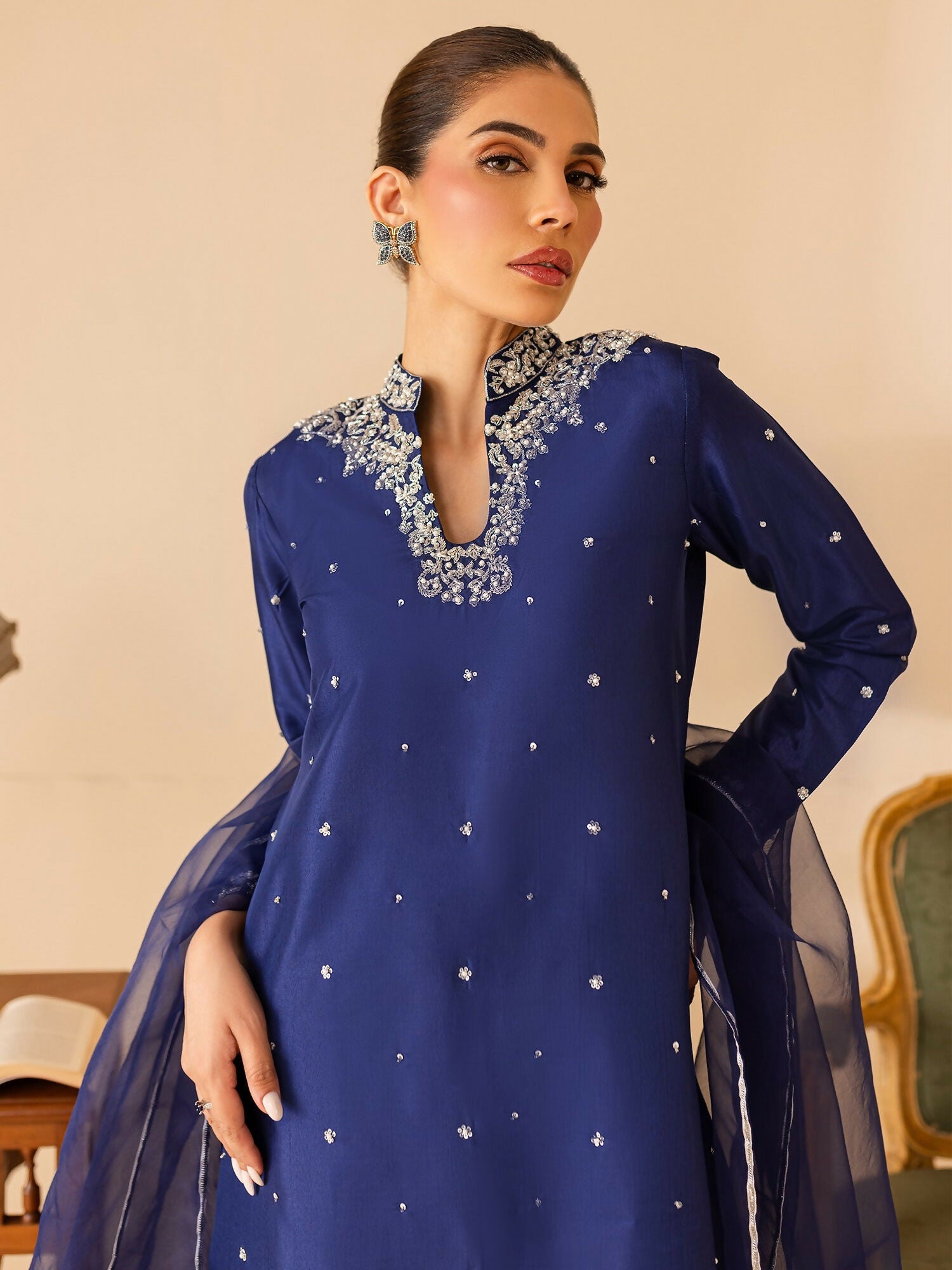 Allure By IH Luxury Pret Raw Silk Embellished Stitched 3-Piece Suit-Eliza