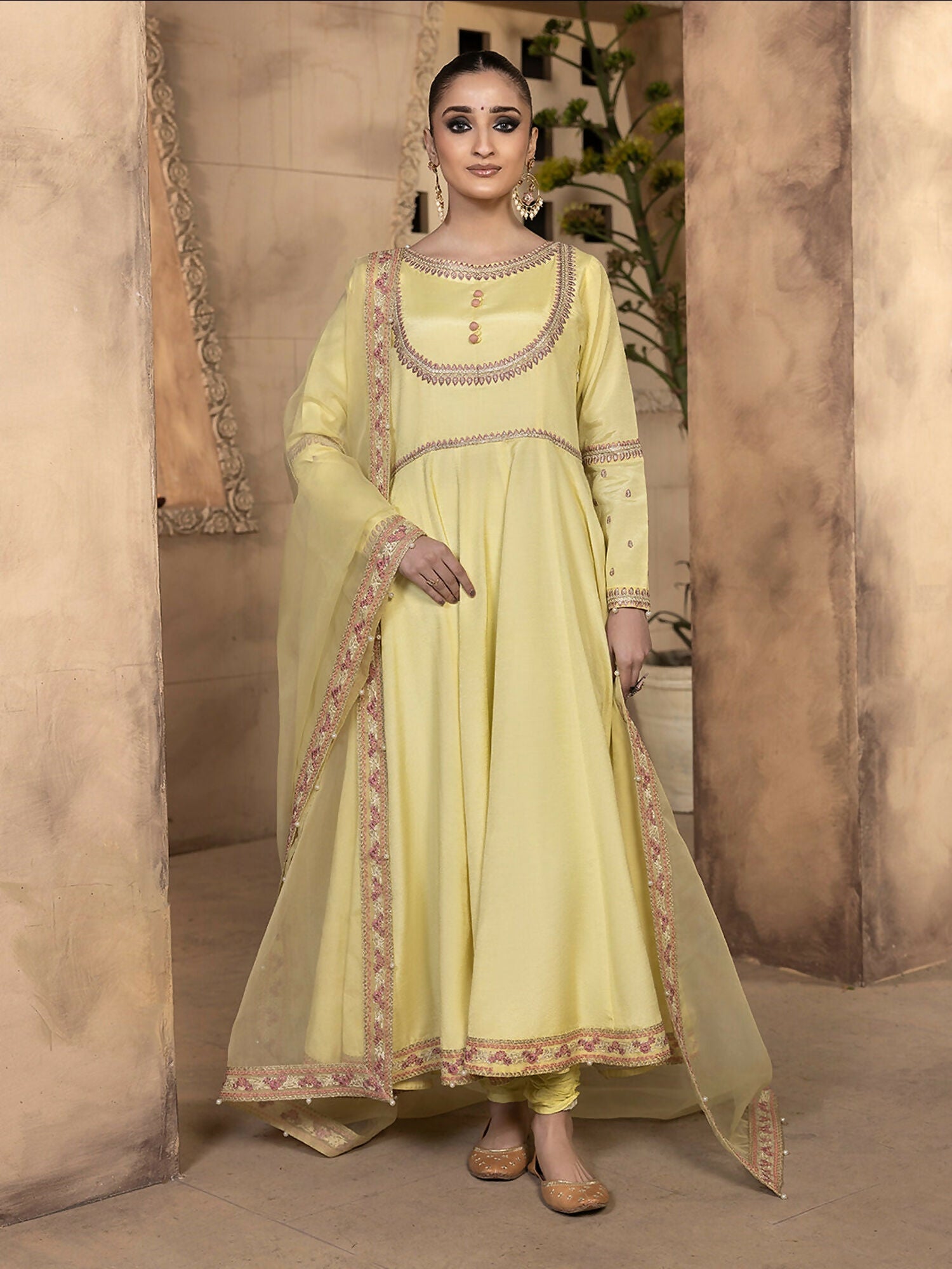 Hemstitch Raw Silk Embellished Stitched Pishwas-Sehar