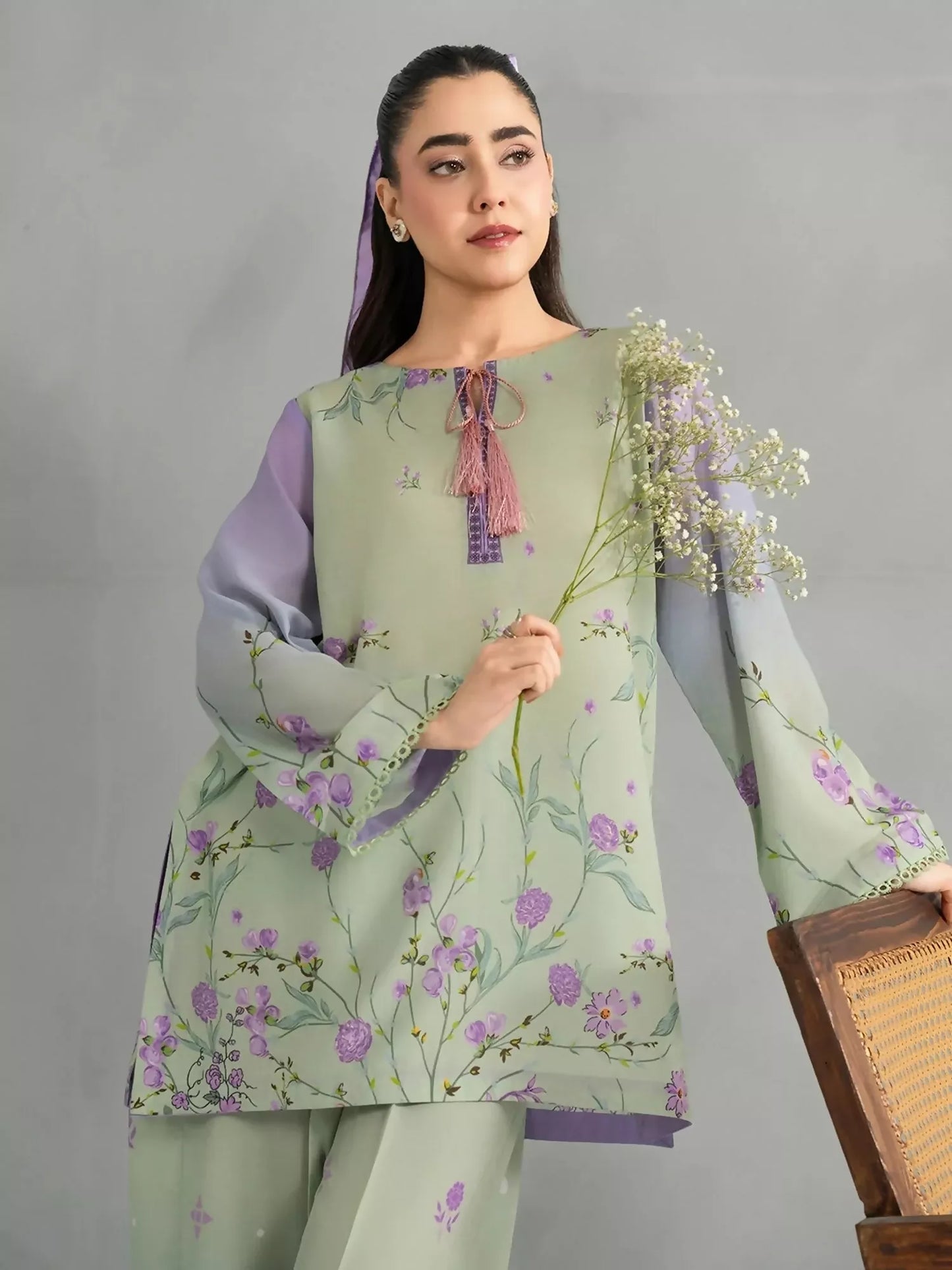 Panache Apparel Dear Summer Silk Lawn Printed Co-Ord Set-Green Field