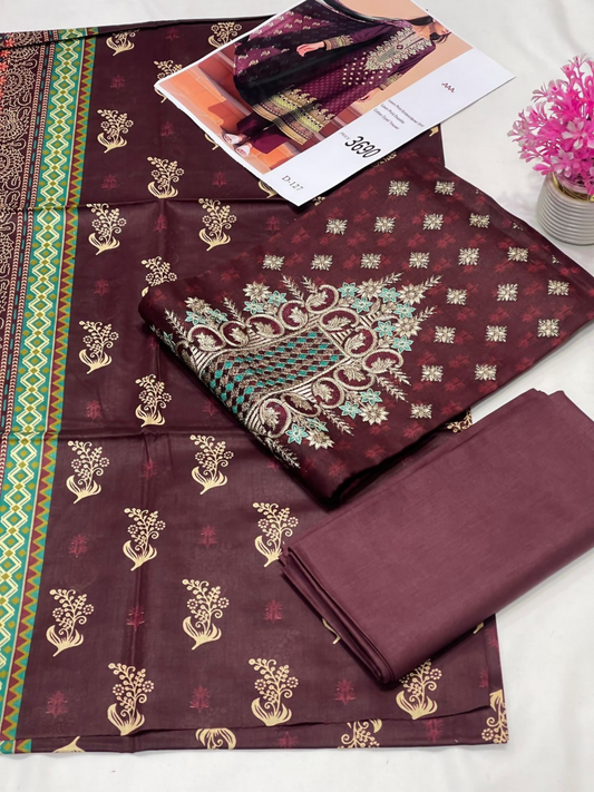 Bin Rehman Lawn Embroidered Unstitched 3-Piece Suit-D-127