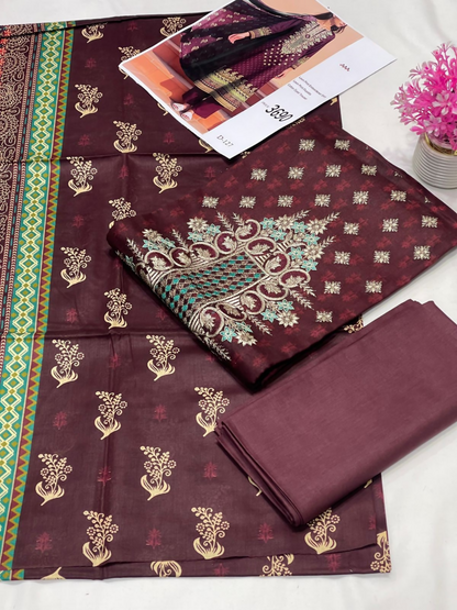 Bin Rehman Lawn Embroidered Unstitched 3-Piece Suit-D-127