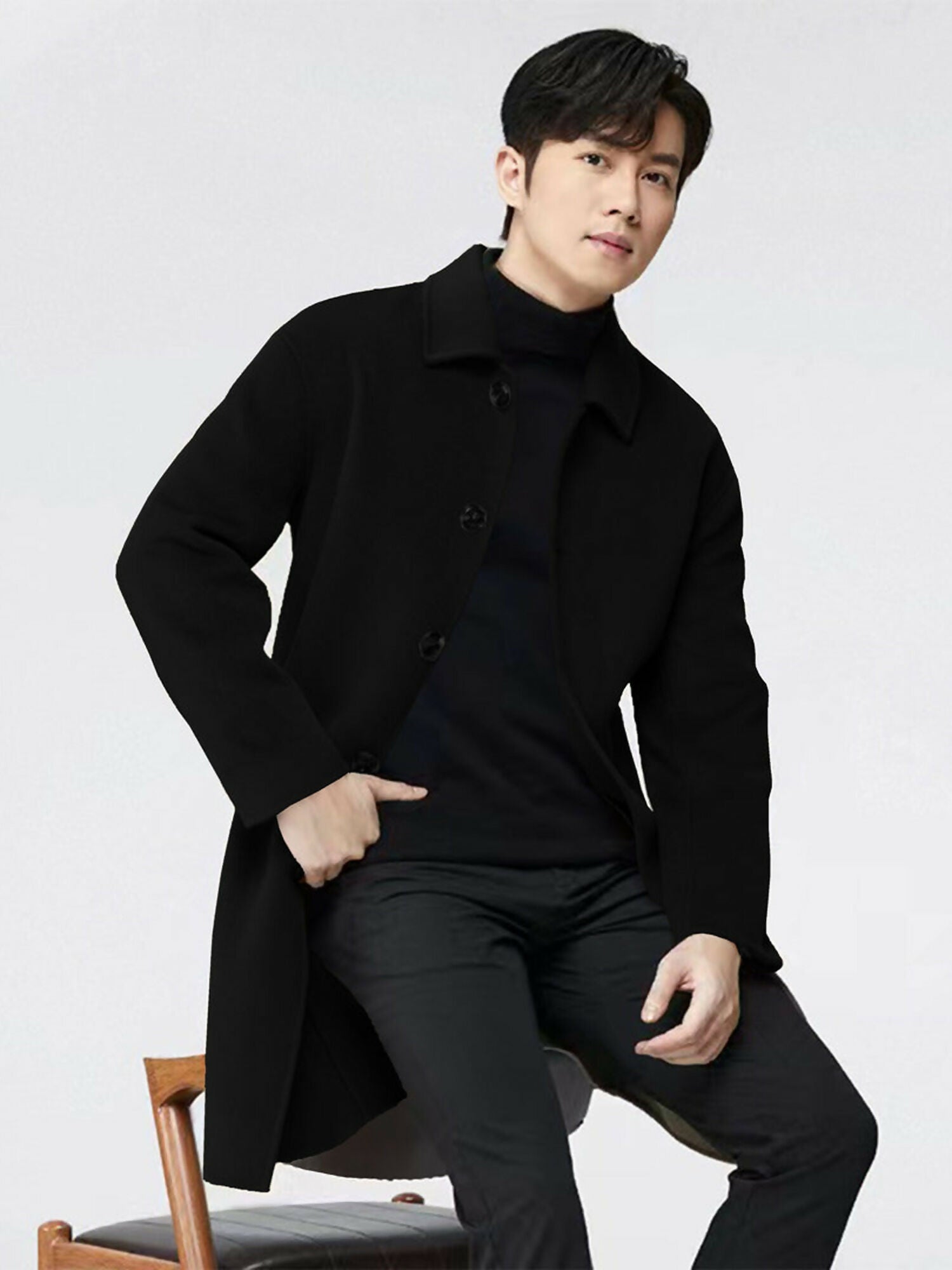 Black Jupiter Imported Luxe Business Black Business Coat-15040