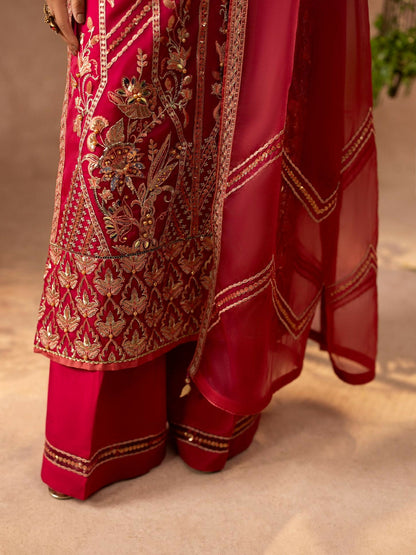 Shurooq Geet Organza Embroidered Stitched 3-Piece Suit-Shaan